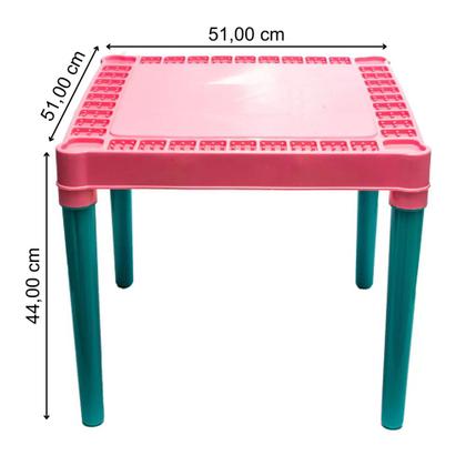 Imagem de Jogo de Mesa e Cadeiras Infantil Educativa Conjunto Com 1 Mesa e 2 Cadeiras Rosa Para Crianças Mesinha Didática Menina Com Alfabeto e Números Tritec