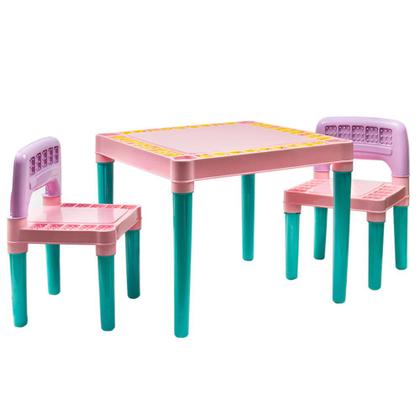 Imagem de Jogo de Mesa e Cadeiras Infantil Educativa Conjunto Com 1 Mesa e 2 Cadeiras Rosa Para Crianças Mesinha Didática Menina Com Alfabeto e Números Tritec