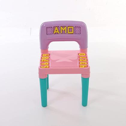 Imagem de Jogo de Mesa e Cadeiras Infantil Educativa Conjunto Com 1 Mesa e 2 Cadeiras Rosa Para Crianças Mesinha Didática Menina Com Alfabeto e Números Tritec