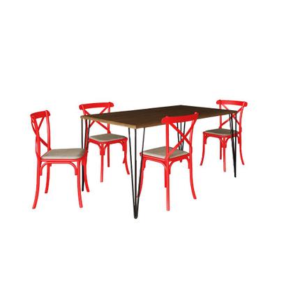 Imagem de Jogo De Mesa Elen Retangular Tampo De Madeira 140x80cm Amêndoa Com 4 Cadeiras Katrina Vermelha Assen