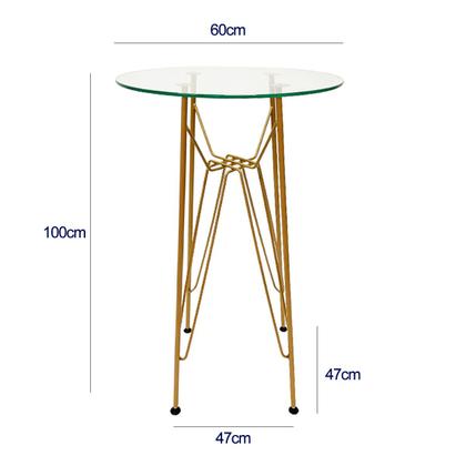 Imagem de Jogo de Mesa Ísis cor Dourado Fosco Bistrô Eames Eiffel 1,00 metro com Vidro 60cm + 2 Banquetas Bertoia Assento Caramelo Tubular