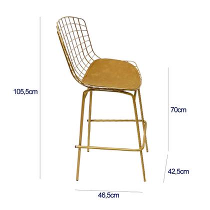 Imagem de Jogo de Mesa Ísis cor Dourado Fosco Bistrô Eames Eiffel 1,00 metro com Vidro 60cm + 2 Banquetas Bertoia Assento Caramelo Tubular