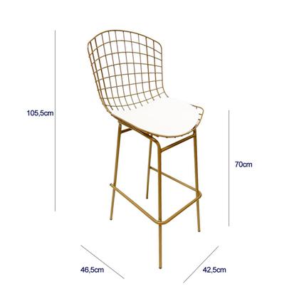 Imagem de Jogo de Mesa Ísis cor Dourado Fosco Bistrô Eames Eiffel 1,00 metro com Vidro 60cm e 2 Banquetas Bertoia Assento Branco Tubular