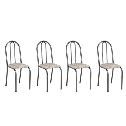 Imagem de Jogo De Mesa Thais Com 4 Cadeiras Tampo Granito Cromo Preto Assento Rattan Artefamol