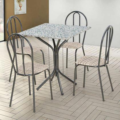 Imagem de Jogo De Mesa Thais Com 4 Cadeiras Tampo Granito Cromo Preto Assento Rattan Artefamol