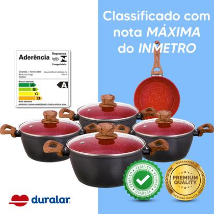 Imagem de Jogo de Panela 5 Pç Cerâmica Antiaderente Red Marble Indução Fogão Cooktop Vermelho Duralar