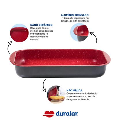 Imagem de Jogo de Panela 6 Pç Cerâmica Antiaderente Red Marble Indução Fogão Cooktop Vermelho Duralar