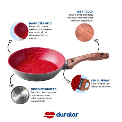 Imagem de Jogo de Panela 6 Pç Cerâmica Antiaderente Red Marble Indução Fogão Cooktop Vermelho Duralar