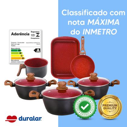 Imagem de Jogo de Panela 6 Pç Cerâmica Antiaderente Red Marble Indução Fogão Cooktop Vermelho Duralar