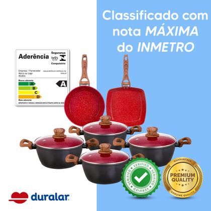 Imagem de Jogo de Panela 6 Pç Revestimento Cerâmica Red Marble Indução Fogão Cooktop Vermelho Duralar