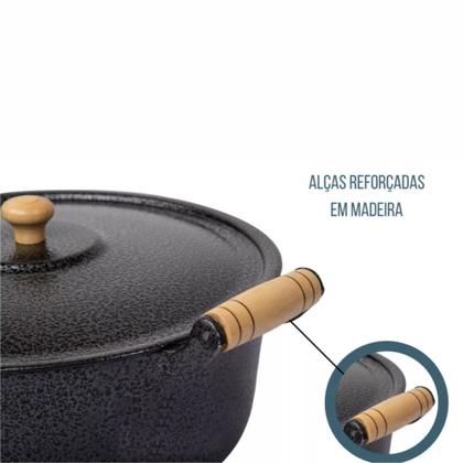 Imagem de Jogo De Panela Alumínio Fundido Batido Grosso Craqueado Preto 5 Peças Pomel de Madeira