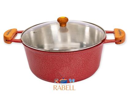 Imagem de Jogo de panela aluminio grosso batido vermelha tampa vidro