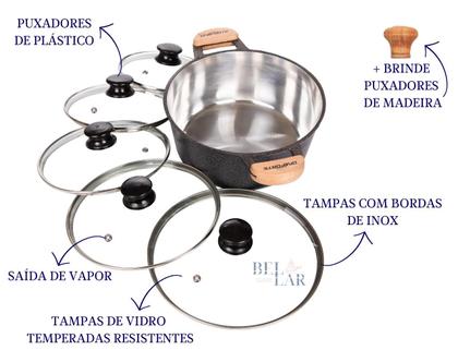 Imagem de Jogo de panela alumínio grosso fundido preto tampa de vidro
