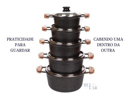 Imagem de Jogo de panela alumínio grosso fundido preto tampa de vidro