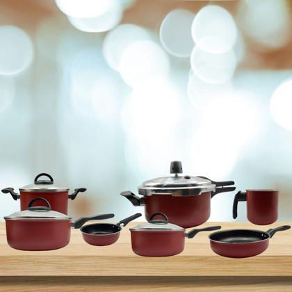 Imagem de Jogo de Panela Antiaderente 12 peças Teflon Com Panela de Pressão 3 Litros e Kit Utensílios