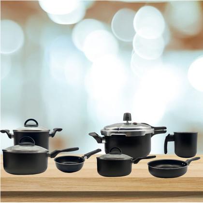 Imagem de Jogo de Panela Antiaderente 12 peças Teflon Com Panela de Pressão 3 Litros e Kit Utensílios