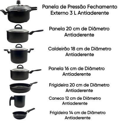 Imagem de Jogo de Panela Antiaderente 12 peças Teflon Com Panela de Pressão 3 Litros e Kit Utensílios