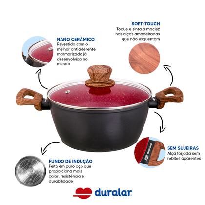 Imagem de Jogo de Panela Caçarola 4 Peças Cerâmica Red Marble Indução Fogão Cooktop Vermelho Duralar
