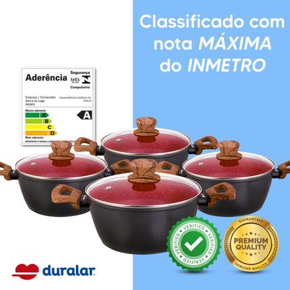 Imagem de Jogo de Panela Caçarola 4 Peças Cerâmica Red Marble Indução Fogão Cooktop Vermelho Duralar