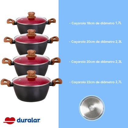 Imagem de Jogo de Panela Caçarola 4 Peças Cerâmica Red Marble Indução Fogão Cooktop Vermelho Duralar