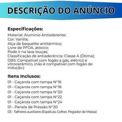 Imagem de Jogo de Panela Caçarola E Panela de Pressão Antiaderente Alumínio Tampa de Vidro 9 Peças Cor Bege
