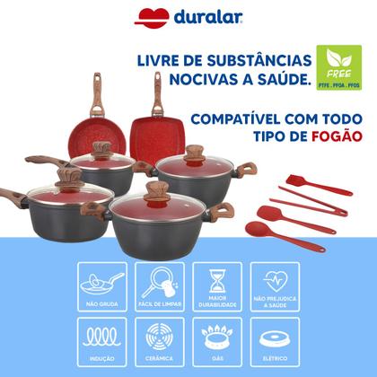 Imagem de Jogo de Panela Cerâmica Antiaderente Indução 10 Pçs Fogão Cooktop Vermelho Duralar