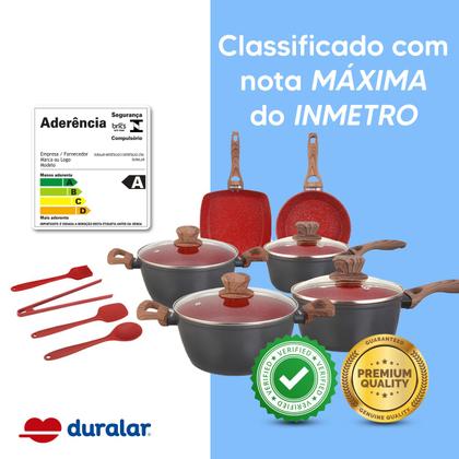 Imagem de Jogo de Panela Cerâmica Antiaderente Indução 10 Pçs Fogão Cooktop Vermelho Duralar