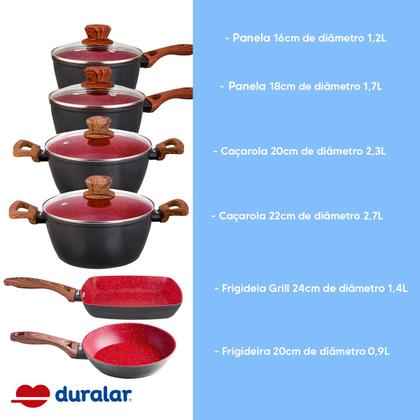 Imagem de Jogo de Panela Cerâmica Antiaderente Indução 10 Pçs Fogão Cooktop Vermelho Duralar