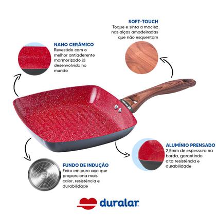 Imagem de Jogo de Panela Cerâmica Antiaderente Indução 10 Pçs Fogão Cooktop Vermelho Duralar