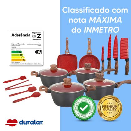 Imagem de Jogo De Panela Cerâmica Antiaderente Indução 14 Pçs Fogão Cooktop Vermelho Duralar
