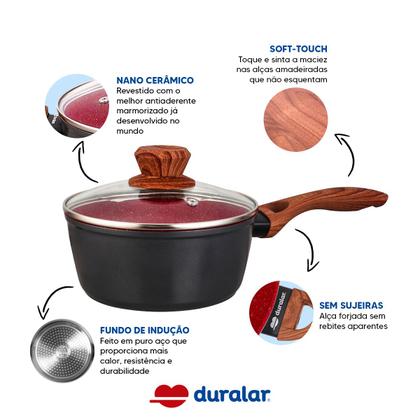 Imagem de Jogo De Panela Cerâmica Antiaderente Indução 14 Pçs Fogão Cooktop Vermelho Duralar