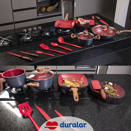 Imagem de Jogo De Panela Cerâmica Antiaderente Indução 14 Pçs Fogão Cooktop Vermelho Duralar