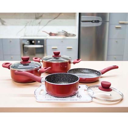 Imagem de Jogo de Panela com 4 Peças Antiaderente com Revestimento Granito Vermelho A5