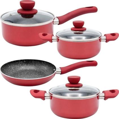 Imagem de Jogo de Panela com 4 Peças Antiaderente com Revestimento Granito Vermelho A5