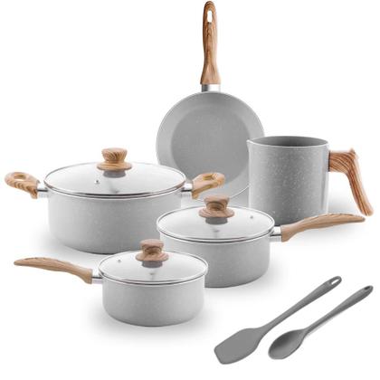 Imagem de Jogo De Panela Fogão de Indução Cerâmica Antiaderente Ceramic Life Gris Brinox 7 Peças