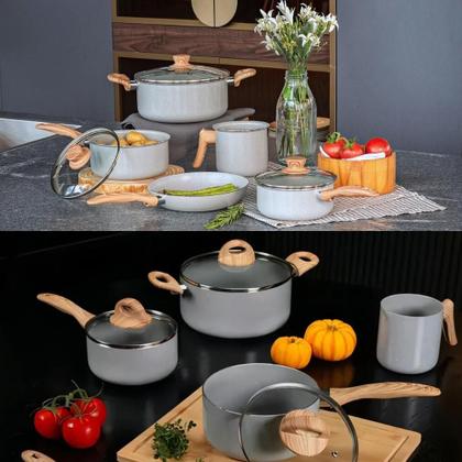 Imagem de Jogo De Panela Fogão de Indução Cerâmica Antiaderente Ceramic Life Gris Brinox 7 Peças