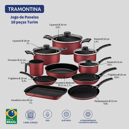 Imagem de Jogo de Panela Tramontina Turim Alumínio Starflon 10 Peças Vermelho