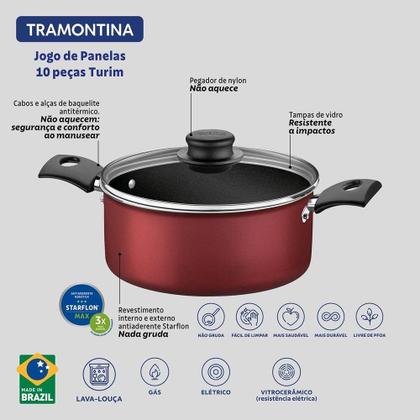 Imagem de Jogo de Panela Tramontina Turim Alumínio Starflon 10 Peças Vermelho