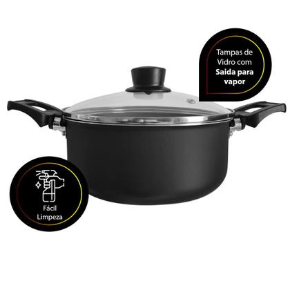 Imagem de Jogo de Panelas 09 Peças  Antiaderente c/ Tampa de Vidro + Utensílios