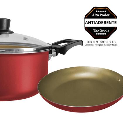 Imagem de Jogo de Panelas 09 Peças  Antiaderente c/ Tampa de Vidro + Utensílios