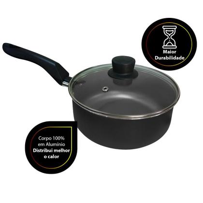 Imagem de Jogo de Panelas 09 Peças  Antiaderente c/ Tampa de Vidro + Utensílios