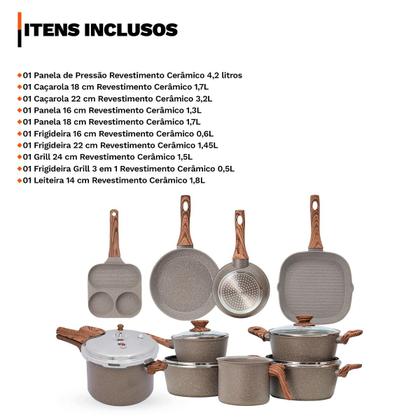 Imagem de Jogo de Panelas 10 Peças Premium 4mm Indução Revestimento Cerâmico