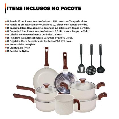 Imagem de Jogo de Panelas 10 Peças Premium Revestimento Cerâmico Indução Antiaderente Mimo Style