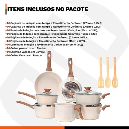 Imagem de Jogo de Panelas 10 Peças Revestimento Cerâmico PPG Antiaderente Indução e Gás Premium 