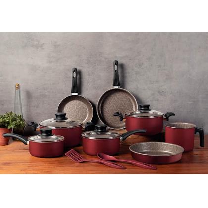 Imagem de Jogo de Panelas 10 Peças Tramontina Paris Antiaderrente em Alumínio Vermelho