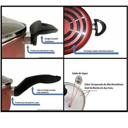 Imagem de Jogo de panelas 13 Peças Cereja Antiaderente Teflon com Frigideira 24 Grande e Forma de Torta Com fundo Falso