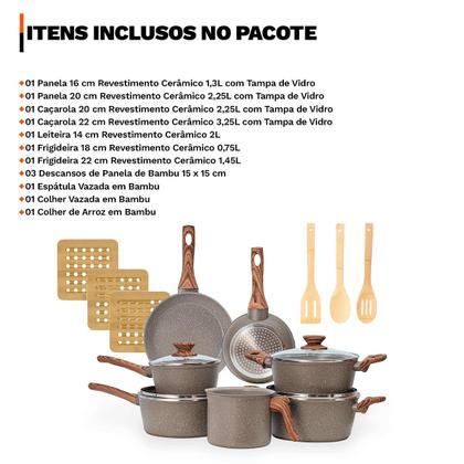 Imagem de Jogo de Panelas 13 Peças Premium Indução Revestimento Cerâmico Antiaderente 4mm - Grafito