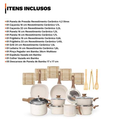 Imagem de Jogo de Panelas 17 Peças Premium Indução Revestimento Cerâmico Antiaderente 4mm