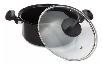 Imagem de Jogo de Panelas 2 Peças Fogão Indução Cooktop Lenha e Gás Tampa Vidro Cor Preto