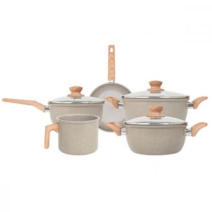 Imagem de Jogo de Panelas 5 PeÃas Oster Marble Edition Antiaderente InduÃÃo CerÃmica Cinza Claro - 142488.08